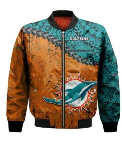 Miami Dolphins Bomber Jacket 3D Printed Grunge Polynesian Tattoo - livanniespoon Store