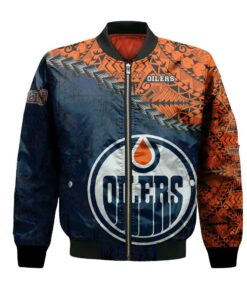 Edmonton Oilers Bomber Jacket 3D Printed Grunge Polynesian Tattoo - livanniespoon Store
