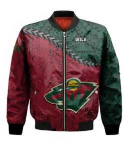 Minnesota Wild Bomber Jacket 3D Printed Grunge Polynesian Tattoo - livanniespoon Store