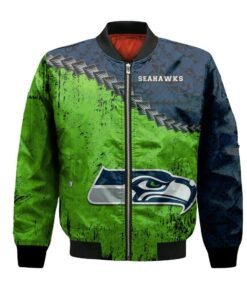 Seattle Seahawks Bomber Jacket 3D Printed Grunge Polynesian Tattoo - livanniespoon Store