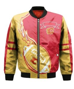 Calgary Dinos Bomber Jacket 3D Printed Flame Ball Pattern - livanniespoon Store