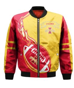 Iowa State Cyclones Bomber Jacket 3D Printed Flame Ball Pattern - livanniespoon Store