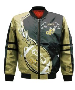 Georgia Tech Yellow Jackets Bomber Jacket 3D Printed Flame Ball Pattern - livanniespoon Store