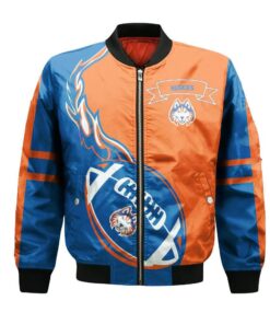 Houston Baptist Huskies Bomber Jacket 3D Printed Flame Ball Pattern - livanniespoon Store