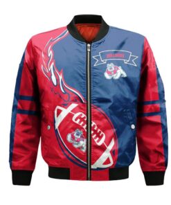 Fresno State Bulldogs Bomber Jacket 3D Printed Flame Ball Pattern - livanniespoon Store