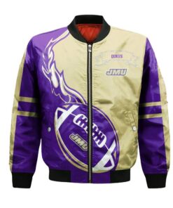 James Madison Dukes Bomber Jacket 3D Printed Flame Ball Pattern - livanniespoon Store
