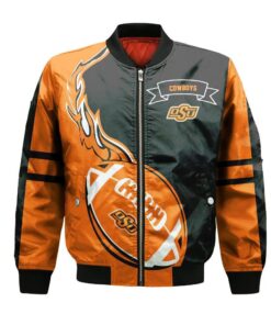 Oklahoma State Cowboys Bomber Jacket 3D Printed Flame Ball Pattern - livanniespoon Store