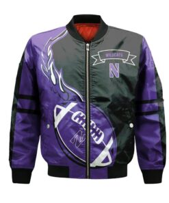 Northwestern Wildcats Bomber Jacket 3D Printed Flame Ball Pattern - livanniespoon Store