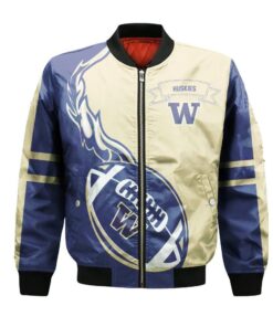 Washington Huskies Bomber Jacket 3D Printed Flame Ball Pattern - livanniespoon Store