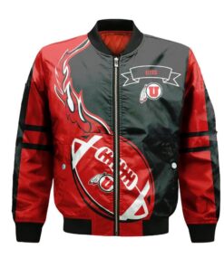 Utah Utes Bomber Jacket 3D Printed Flame Ball Pattern - livanniespoon Store