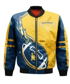 West Virginia Mountaineers Bomber Jacket 3D Printed Flame Ball Pattern - livanniespoon Store