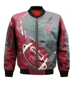 Washington State Cougars Bomber Jacket 3D Printed Flame Ball Pattern - livanniespoon Store