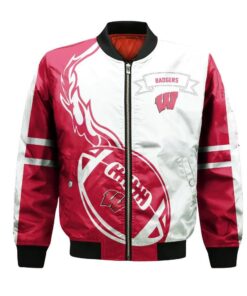 Wisconsin Badgers Bomber Jacket 3D Printed Flame Ball Pattern - livanniespoon Store