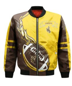 Wyoming Cowboys Bomber Jacket 3D Printed Flame Ball Pattern - livanniespoon Store