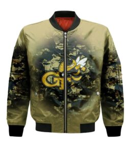 Georgia Tech Yellow Jackets Bomber Jacket 3D Printed Camouflage Vintage - livanniespoon Store