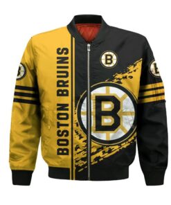 Boston Bruins Bomber Jacket 3D Printed Logo Pattern In Team Colours - livanniespoon Store