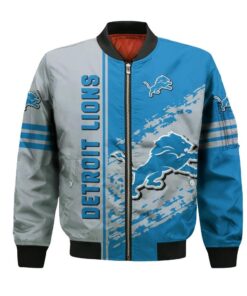 Detroit Lions Bomber Jacket 3D Printed Logo Pattern In Team Colours - livanniespoon Store