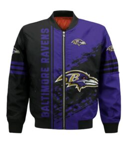 Baltimore Ravens Bomber Jacket 3D Printed Logo Pattern In Team Colours - livanniespoon Store