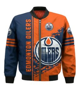 Edmonton Oilers Bomber Jacket 3D Printed Logo Pattern In Team Colours - livanniespoon Store