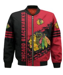 Chicago Blackhawks Bomber Jacket 3D Printed Logo Pattern In Team Colours - livanniespoon Store