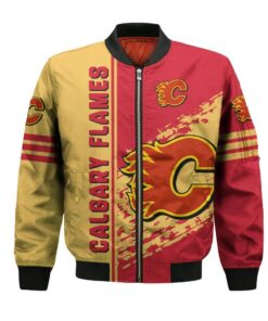 Calgary Flames Bomber Jacket 3D Printed Logo Pattern In Team Colours - livanniespoon Store