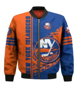 New York Islanders Bomber Jacket 3D Printed Logo Pattern In Team Colours - livanniespoon Store