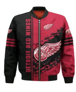 Detroit Red Wings Bomber Jacket 3D Printed Logo Pattern In Team Colours - livanniespoon Store