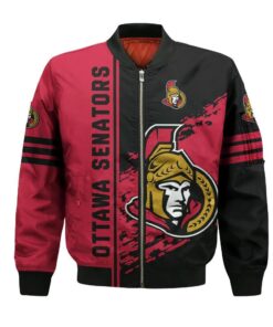 Ottawa Senators Bomber Jacket 3D Printed Logo Pattern In Team Colours - livanniespoon Store