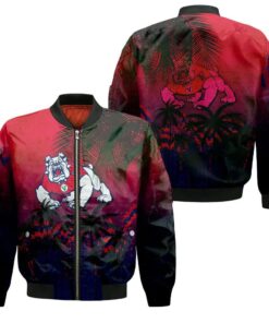 Fresno State Bulldogs Bomber Jacket 3D Printed Coconut Tree Tropical Grunge - livanniespoon Store