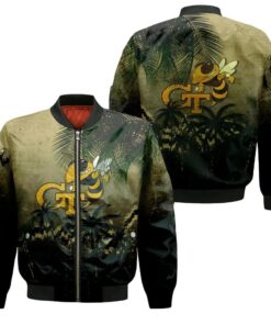 Georgia Tech Yellow Jackets Bomber Jacket 3D Printed Coconut Tree Tropical Grunge - livanniespoon Store