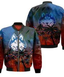 Houston Baptist Huskies Bomber Jacket 3D Printed Coconut Tree Tropical Grunge - livanniespoon Store