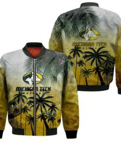 Michigan Tech Huskies Bomber Jacket 3D Printed Coconut Tree Tropical Grunge - livanniespoon Store