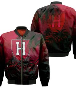 Harvard Crimson Bomber Jacket 3D Printed Coconut Tree Tropical Grunge - livanniespoon Store