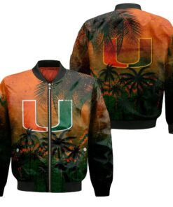 Miami Hurricanes Bomber Jacket 3D Printed Coconut Tree Tropical Grunge - livanniespoon Store
