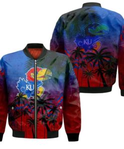 Kansas Jayhawks Bomber Jacket 3D Printed Coconut Tree Tropical Grunge - livanniespoon Store