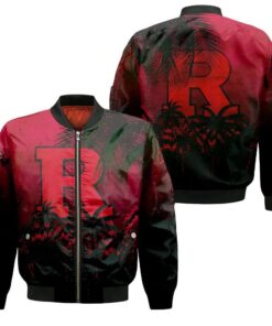 Rutgers Scarlet Knights Bomber Jacket 3D Printed Coconut Tree Tropical Grunge - livanniespoon Store