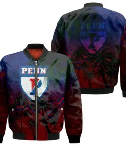 Penn Quakers Bomber Jacket 3D Printed Coconut Tree Tropical Grunge - livanniespoon Store