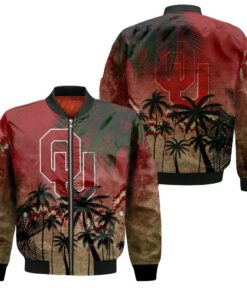 Oklahoma Sooners Bomber Jacket 3D Printed Coconut Tree Tropical Grunge - livanniespoon Store