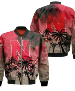 Nebraska Cornhuskers Bomber Jacket 3D Printed Coconut Tree Tropical Grunge - livanniespoon Store