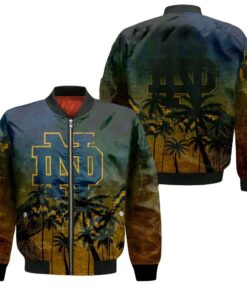 Notre Dame Fighting Irish Bomber Jacket 3D Printed Coconut Tree Tropical Grunge - livanniespoon Store