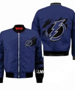 Tampa Bay Lightning Team Logo Dark Blue Pattern Bomber Jacket - livanniespoon Store
