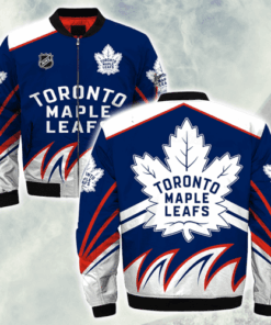 Toronto Maple Leafs Logo Pattern Bomber Jacket- Blue/White - livanniespoon Store
