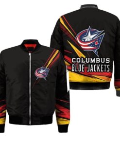 Columbus Blue Jackets Logo On Black Pattern Bomber Jacket - livanniespoon Store