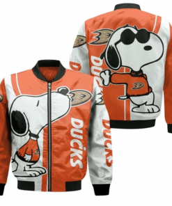 Anaheim Ducks Snoopy Lover Pattern Bomber Jacket- Orange/White - livanniespoon Store