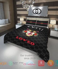 Loved Gucci Tiger black pattern Bedding Set -livanniespoon Store