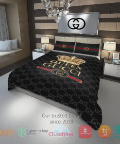 Queen Gucci logo black Bedding Set -livanniespoon Store