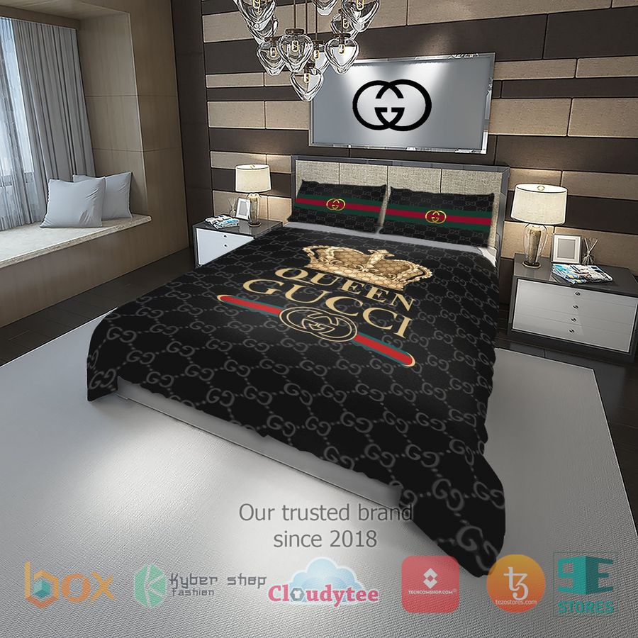 Queen Gucci logo black Bedding Set -livanniespoon Store
