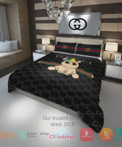 Unicorn Gucci black pattern Bedding Set -livanniespoon Store