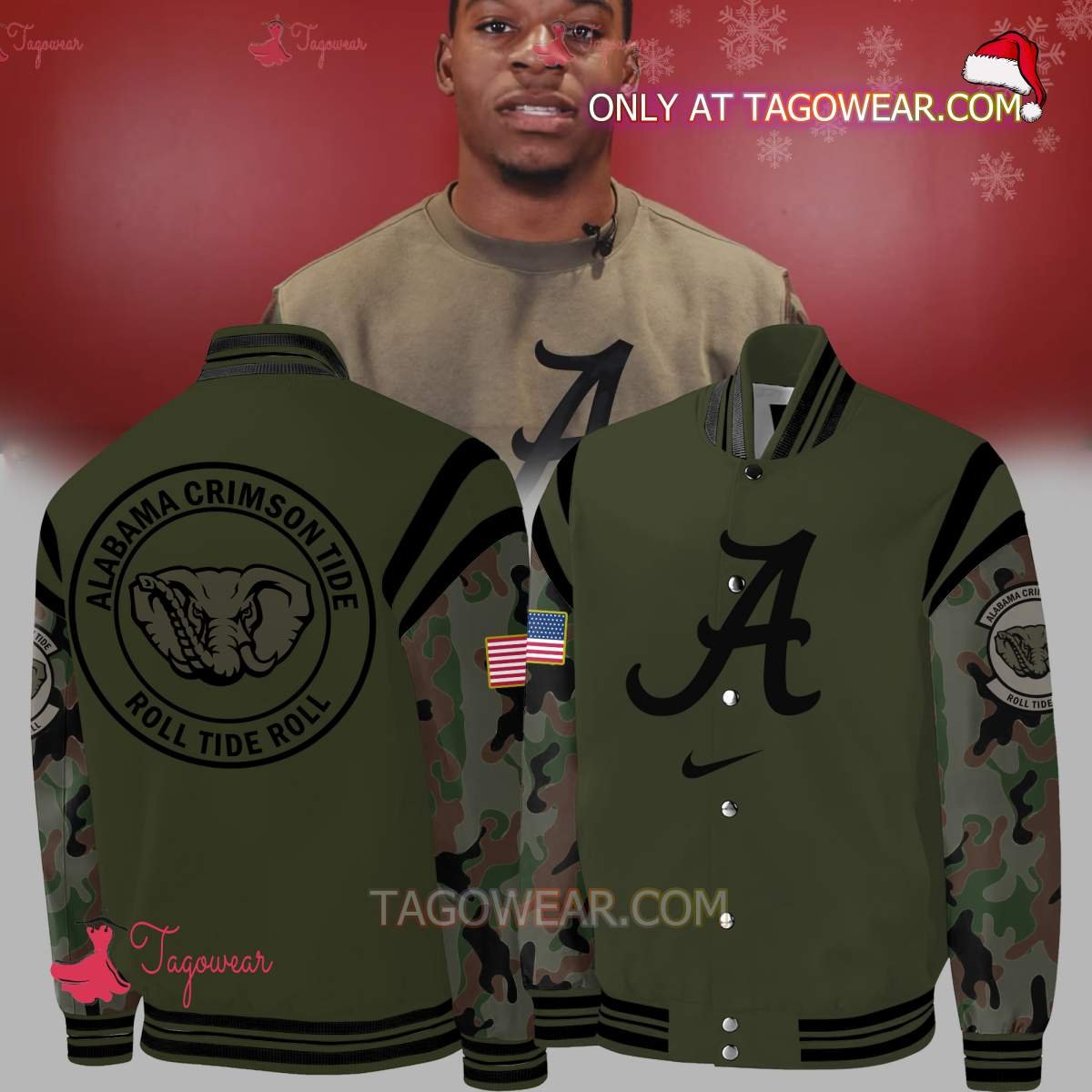 Alabama Crimson Tide Roll Tide Roll Football Camo Veterans Baseball Jacket - livanniestore Store