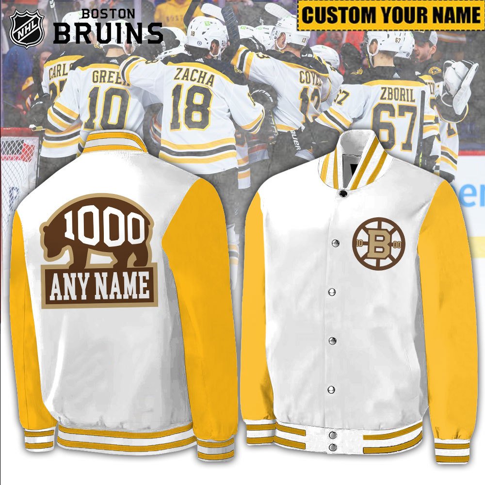 Boston Bruins Brad Marchand Custom Name Baseball Jacket BB070324LNQ14VKH - livanniestore Store